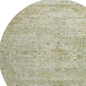 HomeRoots 8' Sage and Wheat Floral Medallion Round Rug – Washable, UV Protected, Perfect for High-Traffic Homes 705086