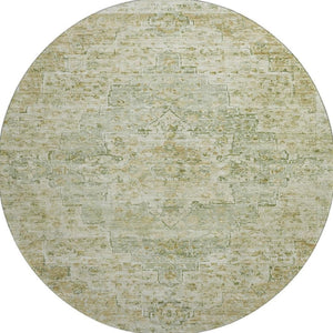 HomeRoots 8' Sage and Wheat Floral Medallion Round Rug – Washable, UV Protected, Perfect for High-Traffic Homes 705086