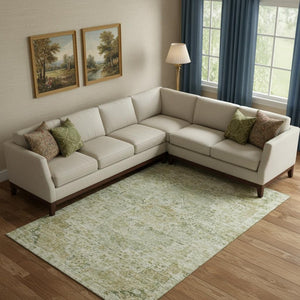 HomeRoots 9' X 12' Sage Floral Medallion Area Rug - Durable, Washable, UV-Protected for Busy Homes & Style 705088