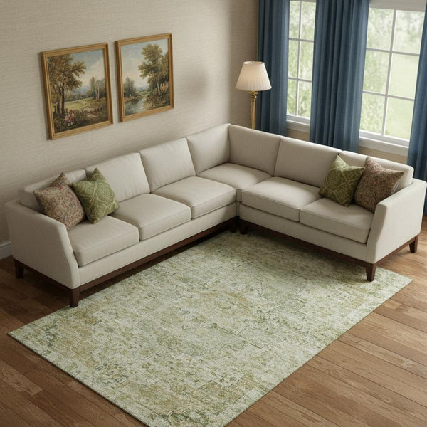 HomeRoots 9' X 12' Sage Floral Medallion Area Rug - Durable, Washable, UV-Protected for Busy Homes & Style 705088