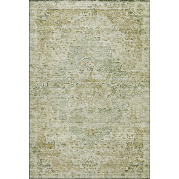 HomeRoots 9' X 12' Sage Floral Medallion Area Rug - Durable, Washable, UV-Protected for Busy Homes & Style 705088