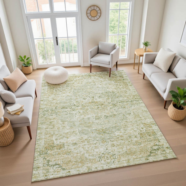 HomeRoots 9' X 12' Sage Floral Medallion Area Rug - Durable, Washable, UV-Protected for Busy Homes & Style 705088