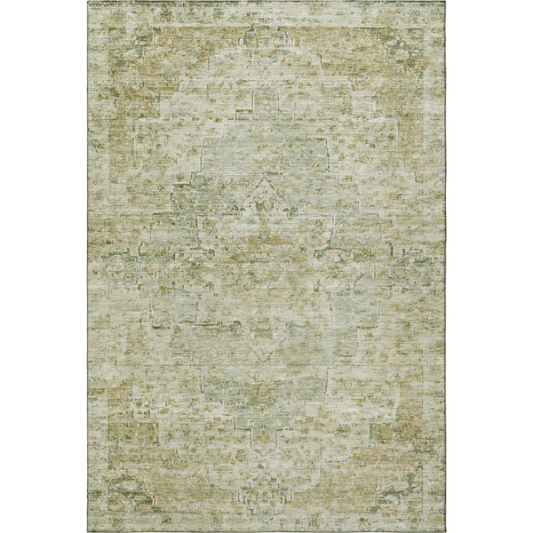HomeRoots 9' X 12' Sage Floral Medallion Area Rug - Durable, Washable, UV-Protected for Busy Homes & Style 705088