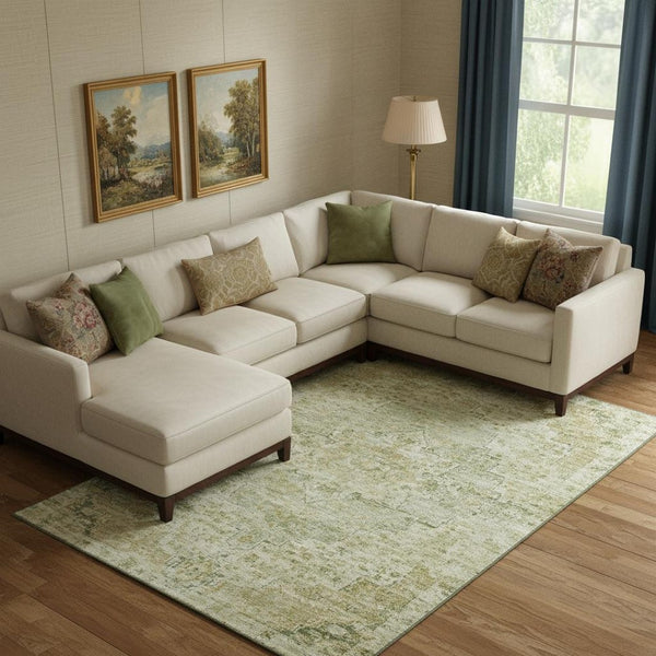 HomeRoots 10' X 14' Sage and Wheat Floral Medallion Area Rug - Washable, UV Protected, Non-Slip, Family-Friendly 705089