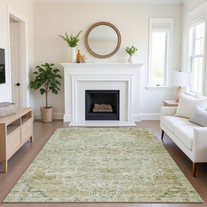 HomeRoots 10' X 14' Sage and Wheat Floral Medallion Area Rug - Washable, UV Protected, Non-Slip, Family-Friendly 705089