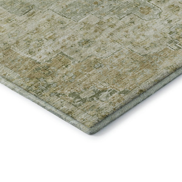 HomeRoots 10' X 14' Sage and Wheat Floral Medallion Area Rug - Washable, UV Protected, Non-Slip, Family-Friendly 705089