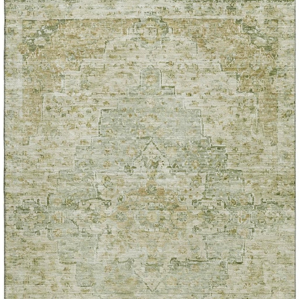 HomeRoots 10' X 14' Sage and Wheat Floral Medallion Area Rug - Washable, UV Protected, Non-Slip, Family-Friendly 705089