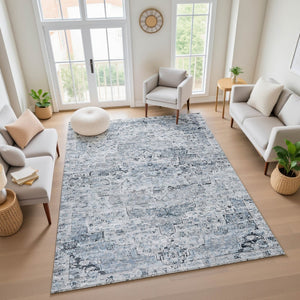 HomeRoots 5' X 8' Sky Blue Floral Medallion Area Rug - Washable, UV-Protected, Durable for Family Homes 705091