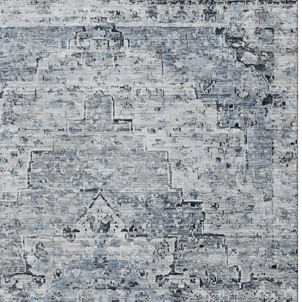 HomeRoots 5' X 8' Sky Blue Floral Medallion Area Rug - Washable, UV-Protected, Durable for Family Homes 705091
