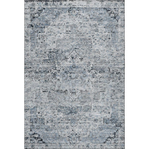 HomeRoots 5' X 8' Sky Blue Floral Medallion Area Rug - Washable, UV-Protected, Durable for Family Homes 705091