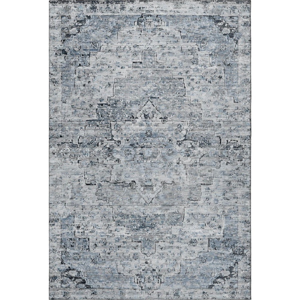 HomeRoots 5' X 8' Sky Blue Floral Medallion Area Rug - Washable, UV-Protected, Durable for Family Homes 705091