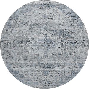 HomeRoots 8' Sky Blue Floral Medallion Round Rug – Washable, Stain-Resistant, UV Protected for Home & Outdoor Use 705092