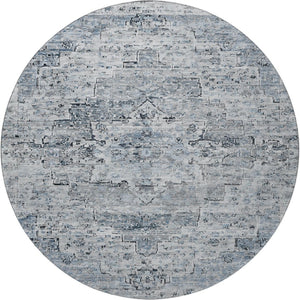 HomeRoots 8' Sky Blue Floral Medallion Round Rug – Washable, Stain-Resistant, UV Protected for Home & Outdoor Use 705092