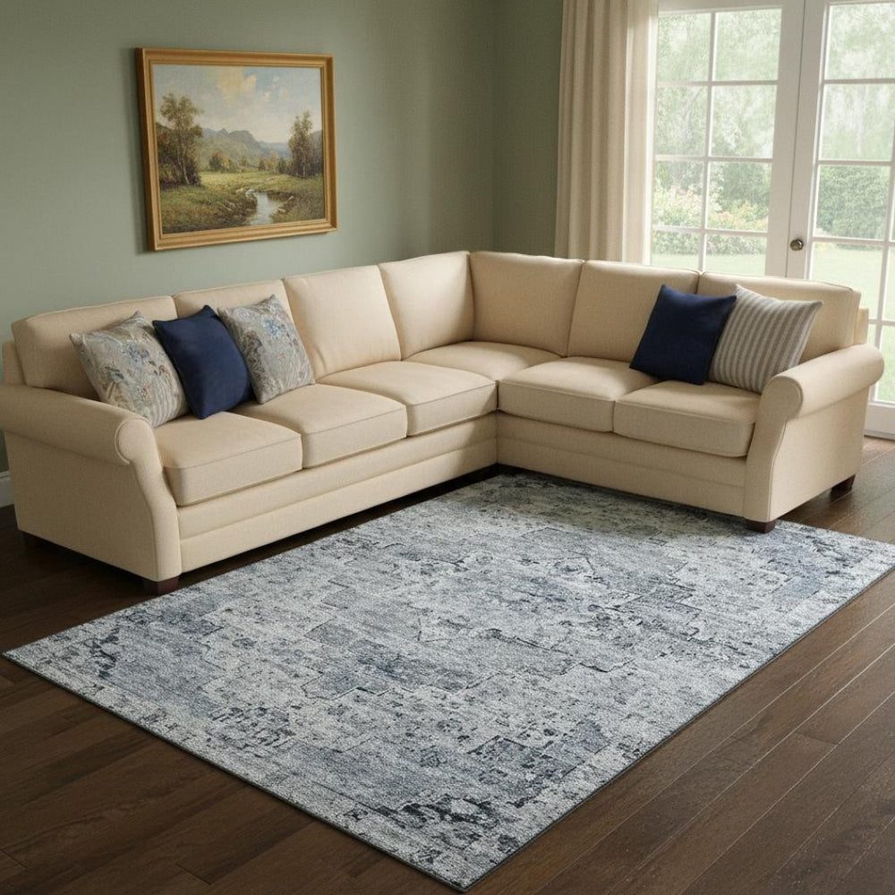 HomeRoots 8' X 10' Sky Blue Floral Medallion Area Rug - Washable, UV Protected & Perfect for High-Traffic Spaces 705093