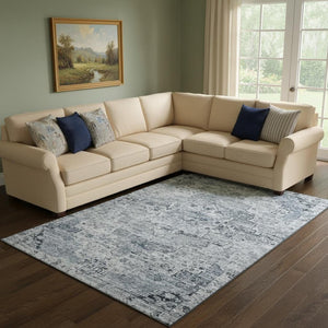 HomeRoots 8' X 10' Sky Blue Floral Medallion Area Rug - Washable, UV Protected & Perfect for High-Traffic Spaces 705093