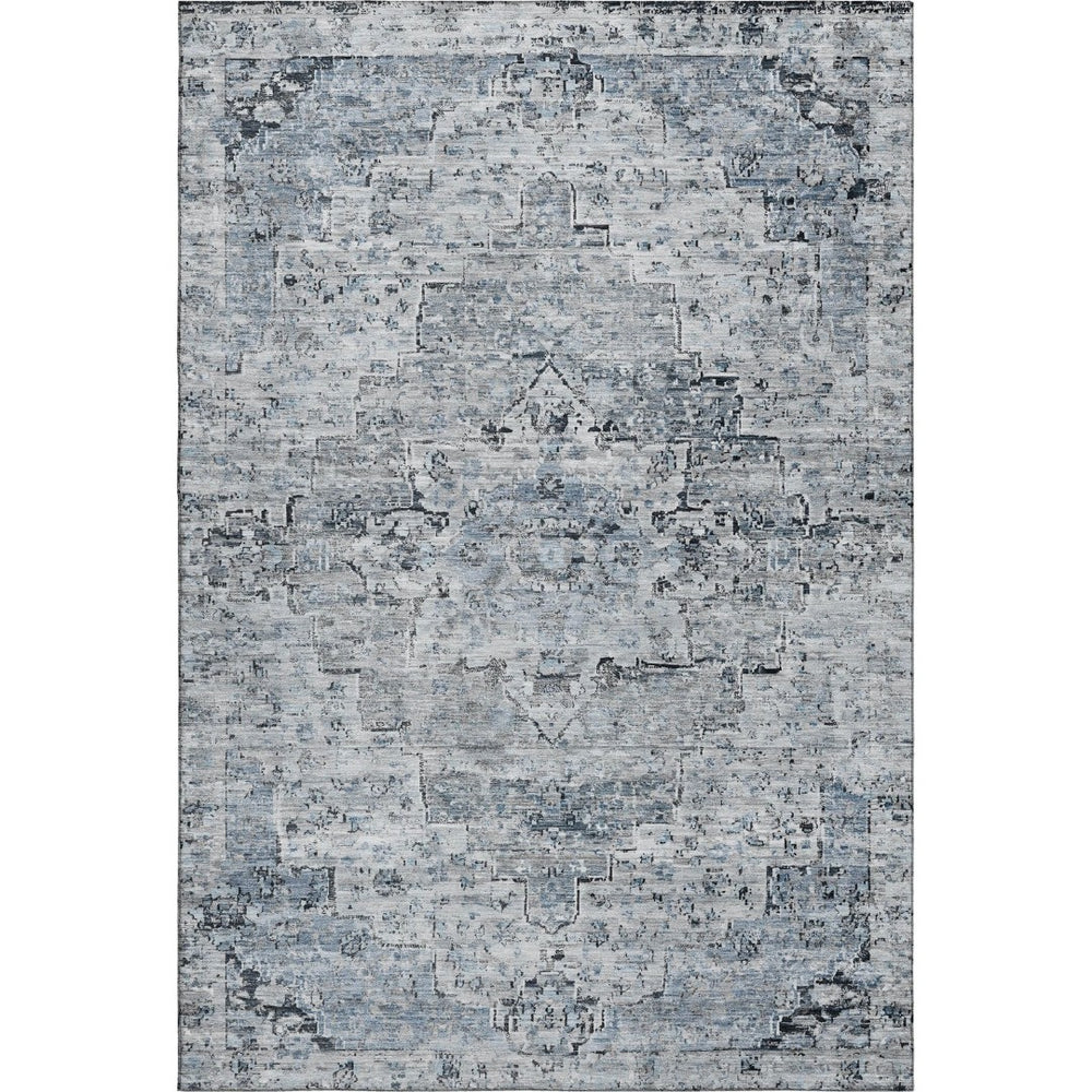 HomeRoots 8' X 10' Sky Blue Floral Medallion Area Rug - Washable, UV Protected & Perfect for High-Traffic Spaces 705093