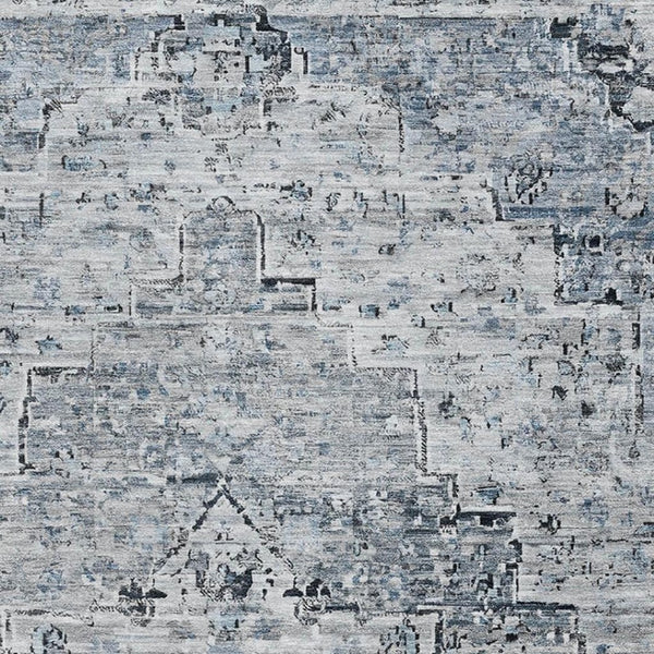 HomeRoots 8' X 10' Sky Blue Floral Medallion Area Rug - Washable, UV Protected & Perfect for High-Traffic Spaces 705093