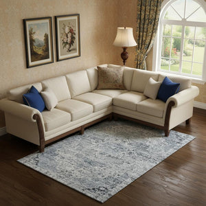 HomeRoots 10' Floral Medallion Area Rug in Sky Blue & Ivory - Washable, UV Protected, Stain Resistant Design 705095