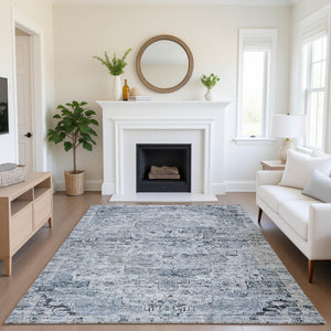 HomeRoots 10' Floral Medallion Area Rug in Sky Blue & Ivory - Washable, UV Protected, Stain Resistant Design 705095