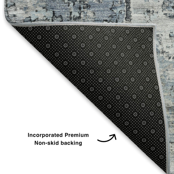 HomeRoots 10' Floral Medallion Area Rug in Sky Blue & Ivory - Washable, UV Protected, Stain Resistant Design 705095