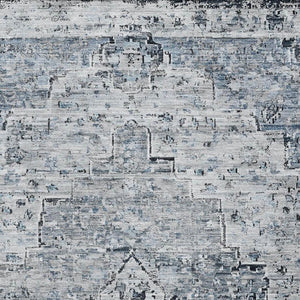 HomeRoots 10' Floral Medallion Area Rug in Sky Blue & Ivory - Washable, UV Protected, Stain Resistant Design 705095
