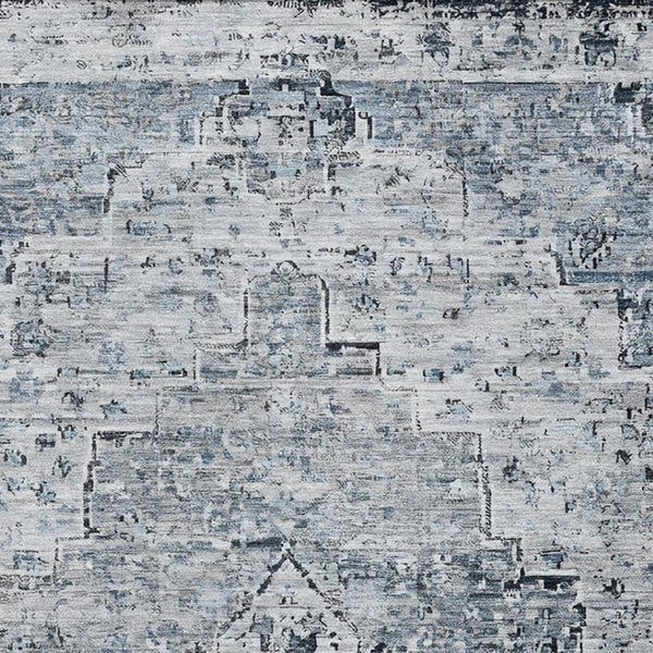 HomeRoots 10' Floral Medallion Area Rug in Sky Blue & Ivory - Washable, UV Protected, Stain Resistant Design 705095