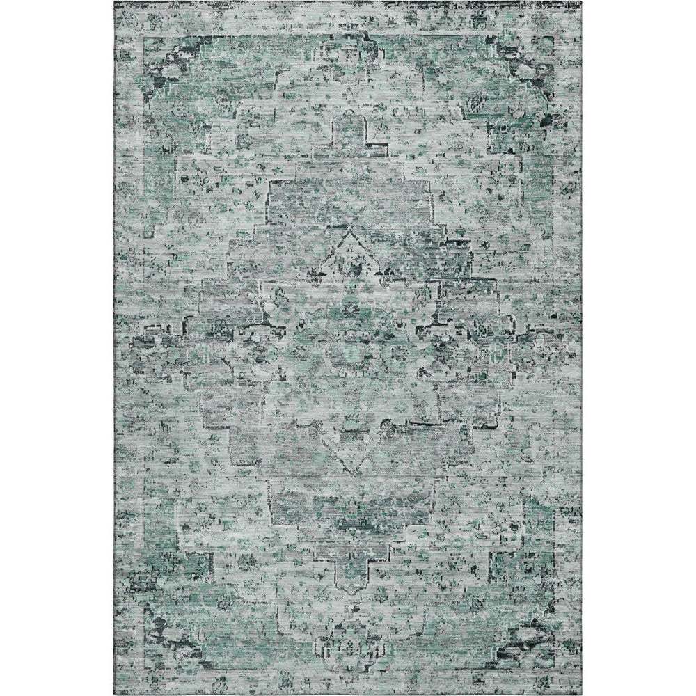 HomeRoots 5' X 8' Elegant Teal and Gray Floral Medallion Washable Area Rug with UV Protection & Durability 705097