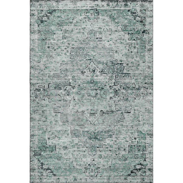 HomeRoots 5' X 8' Elegant Teal and Gray Floral Medallion Washable Area Rug with UV Protection & Durability 705097