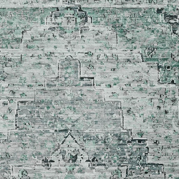 HomeRoots 5' X 8' Elegant Teal and Gray Floral Medallion Washable Area Rug with UV Protection & Durability 705097