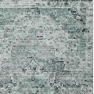 HomeRoots 5' X 8' Elegant Teal and Gray Floral Medallion Washable Area Rug with UV Protection & Durability 705097