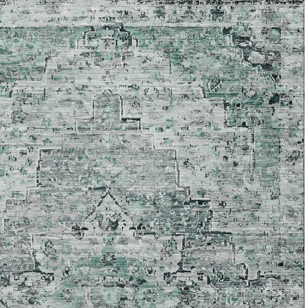 HomeRoots 5' X 8' Elegant Teal and Gray Floral Medallion Washable Area Rug with UV Protection & Durability 705097