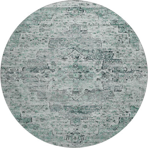 HomeRoots 8' Teal and Gray Floral Medallion Round Rug - Washable, UV-Protected, Durable Design for Any Space 705098