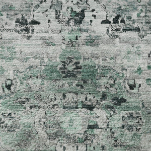 HomeRoots 8' Teal and Gray Floral Medallion Round Rug - Washable, UV-Protected, Durable Design for Any Space 705098