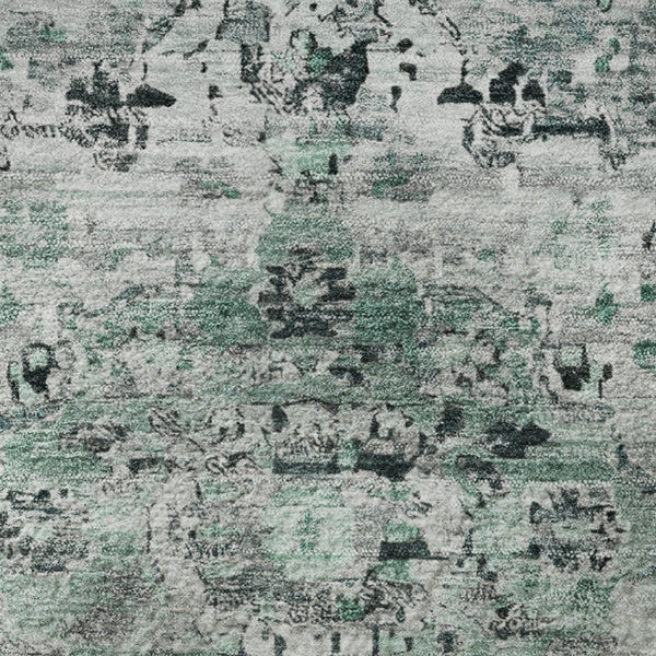 HomeRoots 8' Teal and Gray Floral Medallion Round Rug - Washable, UV-Protected, Durable Design for Any Space 705098