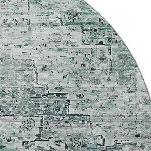 HomeRoots 8' Teal and Gray Floral Medallion Round Rug - Washable, UV-Protected, Durable Design for Any Space 705098