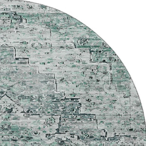 HomeRoots 8' Teal and Gray Floral Medallion Round Rug - Washable, UV-Protected, Durable Design for Any Space 705098