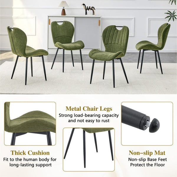 English Elm Set of 4 Olive Fabric Dining Chairs Ergonomic Cushion Black Steel Frame Modern Black+Green W1151P454883