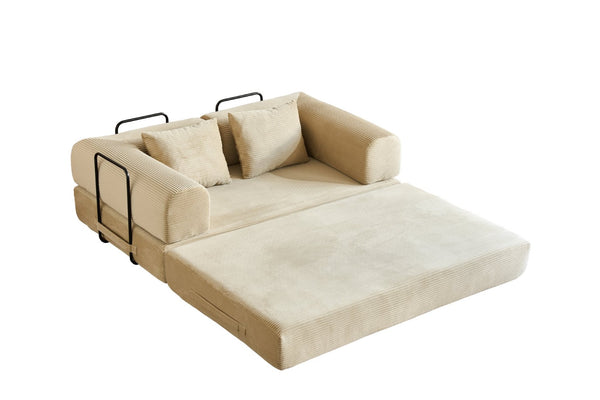 English Elm 59'' Corduroy Convertible Floor Sofa Sleeper with Bolster Pillow for Small Spaces Beige W3434P406618