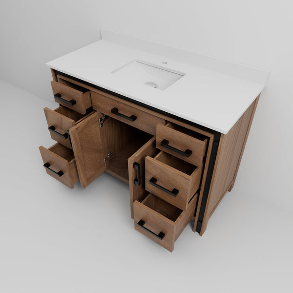 English Elm Rustic Barnwood 48 in Vanity with Cultured Marble Top, Solid Wood Frame, Soft-Close Drawers, Storage B2731P260701