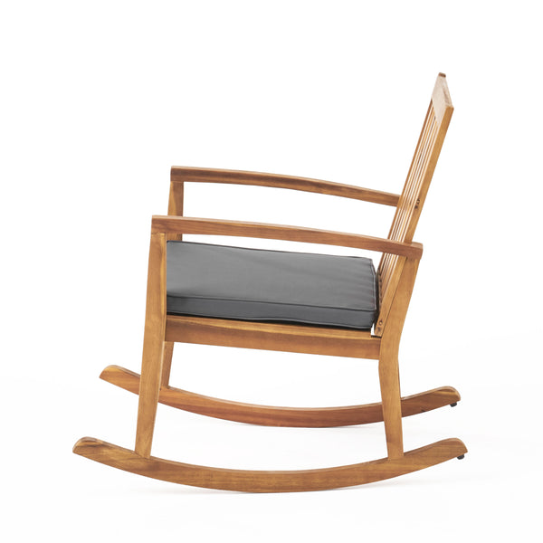 English Elm Christopher Knight Home® - MONTROSE Rocking Chair with Acacia Wood Frame and Water-Resistant Cushion for Cozy Outdoor Relaxation Teak 39.5 L x 28.25 W x 7 H 62389.00