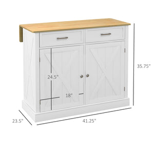 English Elm HOMCOM Mobile Kitchen Island with Drop Leaf Breakfast Bar, Rubberwood Top, Locking Casters & Storage White W2225P217403