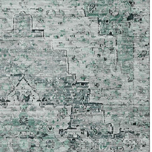 HomeRoots 10' X 14' Teal & Gray Floral Medallion Area Rug - Durable, Washable, UV Protected for All Spaces 705101
