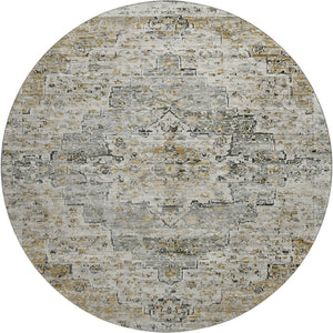 HomeRoots 8' Elegant Taupe Beige & Ivory Floral Medallion Round Rug - Washable, UV Protected, Stain Resistant! 705104