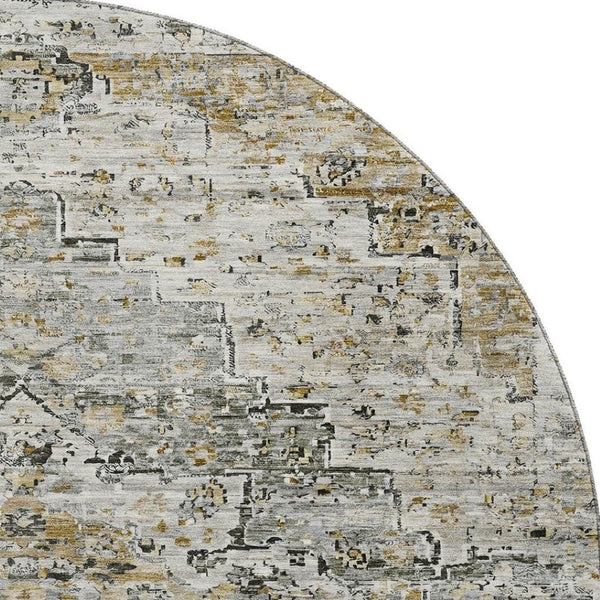 HomeRoots 8' Elegant Taupe Beige & Ivory Floral Medallion Round Rug - Washable, UV Protected, Stain Resistant! 705104