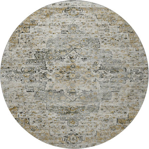 HomeRoots 8' Elegant Taupe Beige & Ivory Floral Medallion Round Rug - Washable, UV Protected, Stain Resistant! 705104