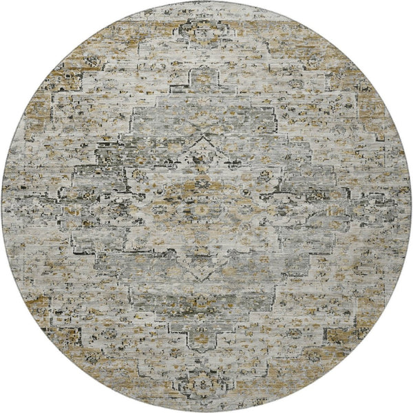 HomeRoots 8' Elegant Taupe Beige & Ivory Floral Medallion Round Rug - Washable, UV Protected, Stain Resistant! 705104