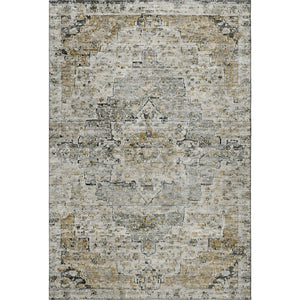 HomeRoots 8' X 10' Washable Floral Medallion Area Rug - Elegant Taupe & Ivory Design with UV Protection 705105