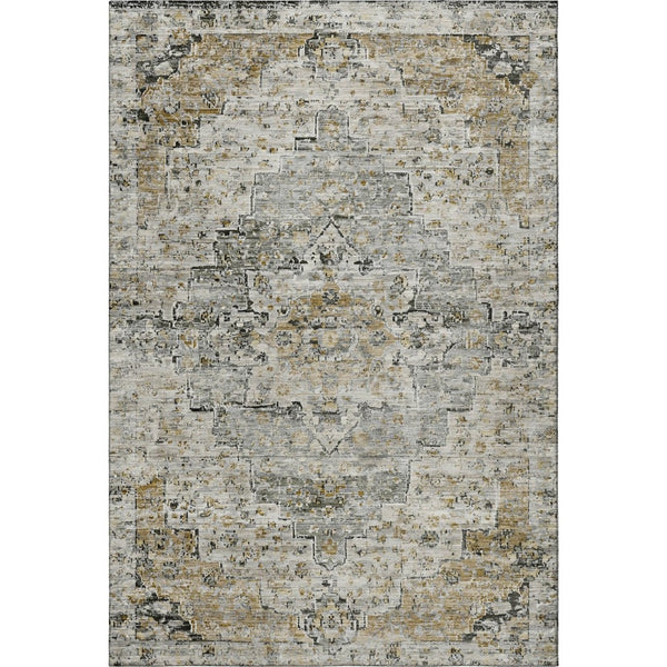 HomeRoots 8' X 10' Washable Floral Medallion Area Rug - Elegant Taupe & Ivory Design with UV Protection 705105