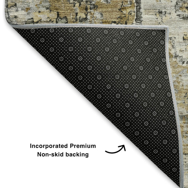 HomeRoots 9' X 12' Washable Floral Medallion Area Rug in Taupe, Beige & Ivory - UV Protection & Stain Resistant 705106