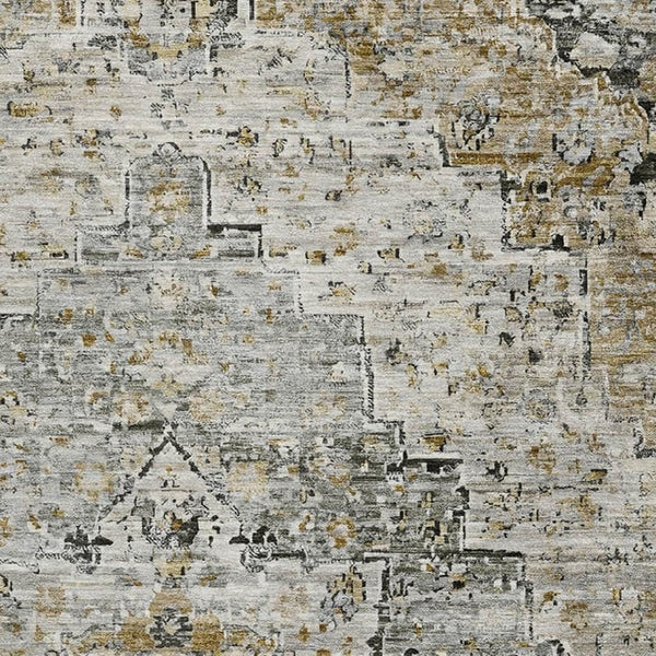 HomeRoots 9' X 12' Washable Floral Medallion Area Rug in Taupe, Beige & Ivory - UV Protection & Stain Resistant 705106